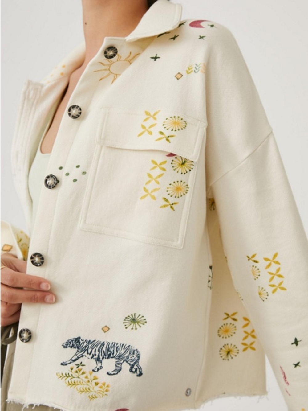Anthropologie Pilcro Classic Shirt Jacket with Embroidered Detail - Picture 3 of 4